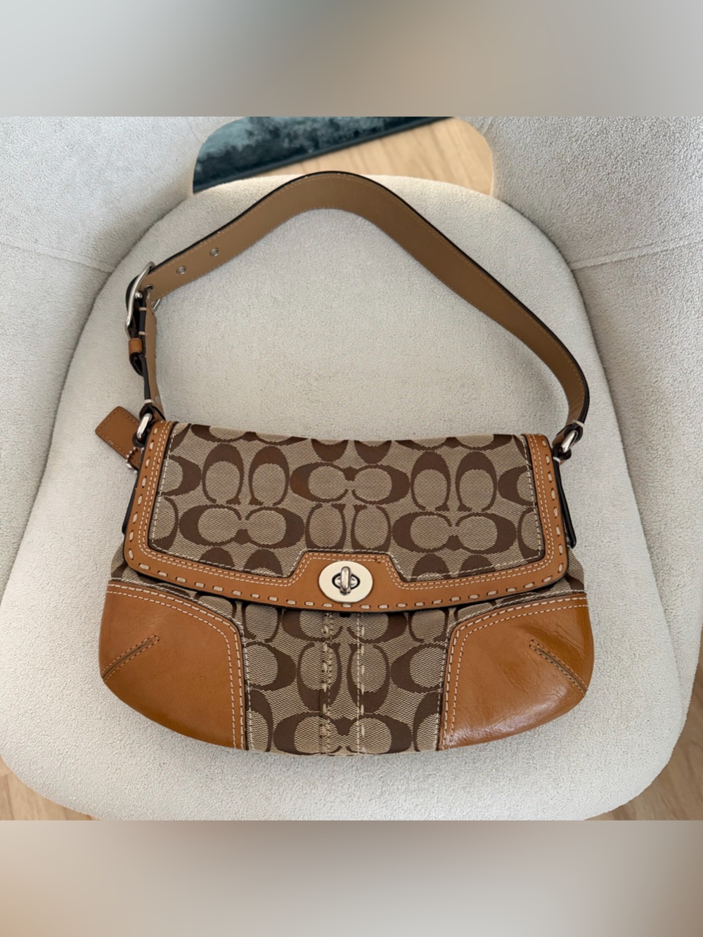 Coach Tan and Brown Signature Canvas Hobo Shoulder Bag
